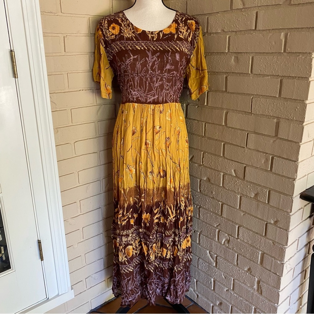 Select Vintage Beaded Floral Maxi Dress Boho Hippie Earthy Grunge India Size L